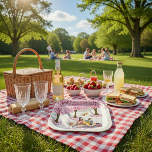 Personalized Cherry Blossom Picnic Square Paper Plate