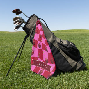 Personalized Cherry Gingham Retro Custom Name Golf Towel