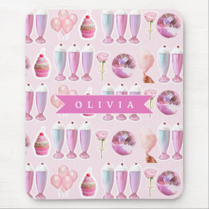 Personalized Cherry Gingham Retro Custom Name Mouse Mat