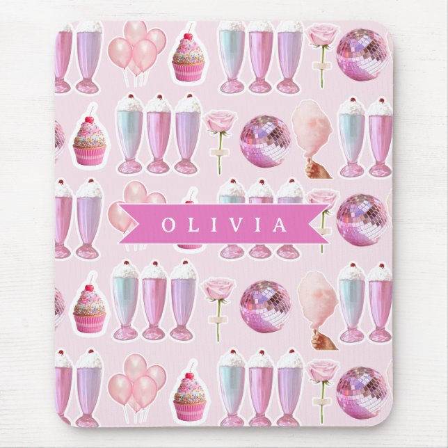 Personalized Cherry Gingham Retro Custom Name Mouse Mat (Front)