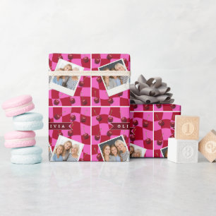 Personalized Cherry Gingham Retro Custom Name Wrapping Paper