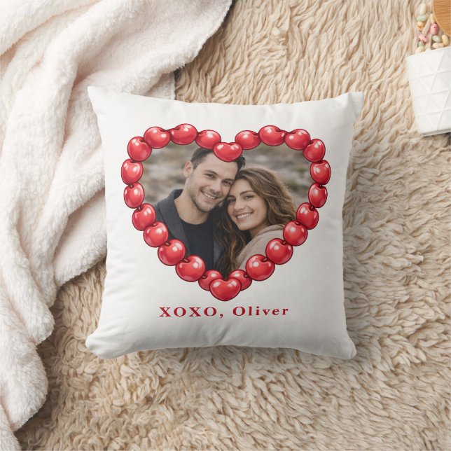 Personalized Cherry Heart Photo  Cushion (Blanket)