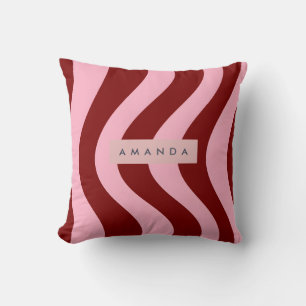 Personalized Cherry Red and Pink Wavy Stripe Cushion