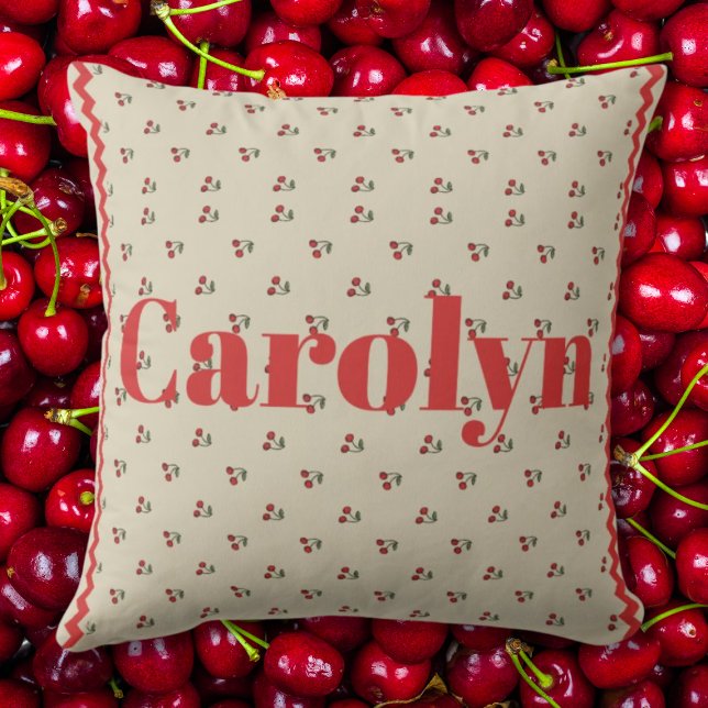 Personalized Cherry Throw Pillow with Custom Name (Creator Uploaded)
