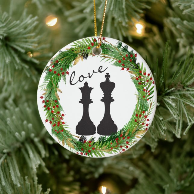 Personalized Chess Black King, Queen Couple Love Ceramic Tree Decoration (Tree)