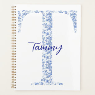 Personalized Chic Blue Toile Monogram Notebook Planner