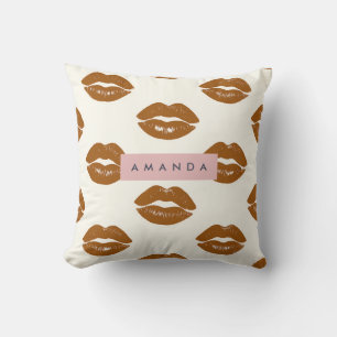 Personalized Chic Brown Lip Print Design Cushion