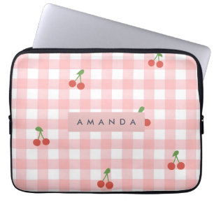Personalized Chic Cherry Gingham Accessories Laptop Sleeve
