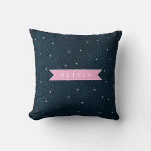 Personalized chic dark denim rhinestone pattern cushion