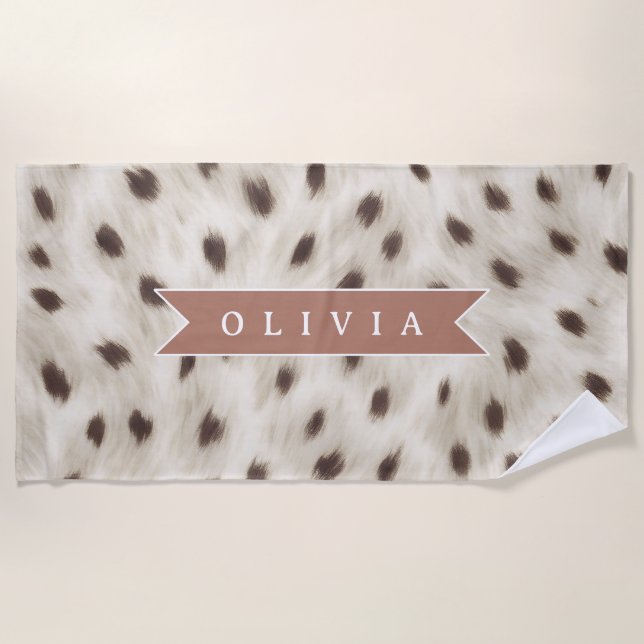 Personalized Chic Neutral Leopard Animal Print Beach Towel (Front)