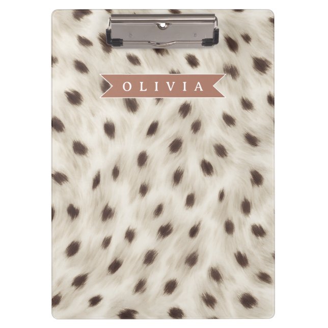 Personalized Chic Neutral Leopard Animal Print Clipboard (Front)