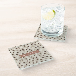 Personalized Chic Neutral Leopard Animal Print Glass Coaster