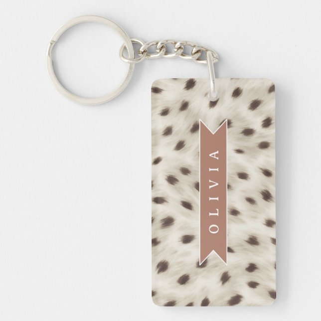 Personalized Chic Neutral Leopard Animal Print Key Ring (Front)