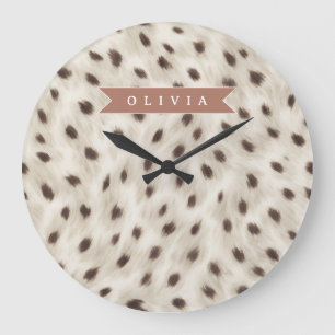 Personalized Chic Neutral Leopard Animal Print Large Clock