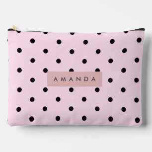 Personalized Chic Pink and Black Polka Dot Accessory Pouch