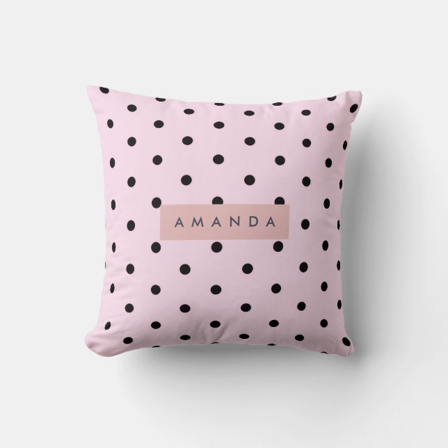 Personalized Chic Pink and Black Polka Dot Cushion (Front)