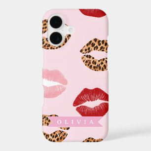 Personalized Chic Pink Leopart Print Lip Pattern
