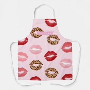 Personalized Chic Pink Leopart Print Lip Pattern Apron