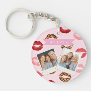 Personalized Chic Pink Leopart Print Lip Pattern Key Ring
