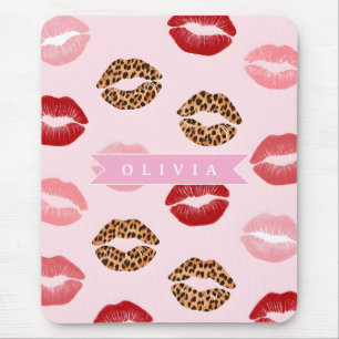 Personalized Chic Pink Leopart Print Lip Pattern Mouse Mat
