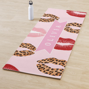 Personalized Chic Pink Leopart Print Lip Pattern Yoga Mat