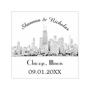 Personalized Chicago Skyline Wedding Self-inking Stamp