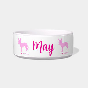Personalized Chihuahua Pet Bowl  Pink Silhouette 