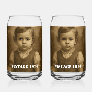 Personalized Childhood Photo, Name & Year Vintage Can Glass