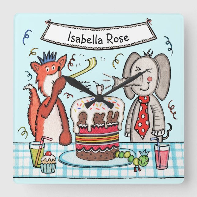 Personalized Child's Party Animals Wall Clock (Front)