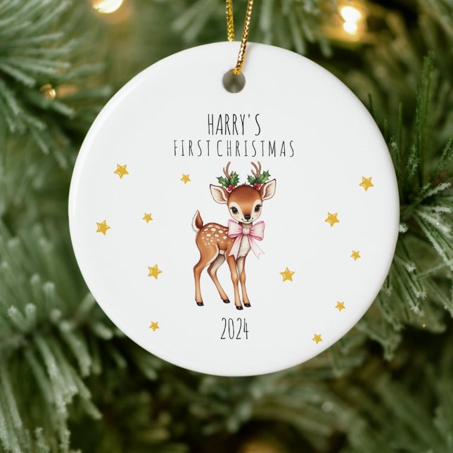 Personalized Child's Reindeer First Christmas Ceramic Tree Decoration (Creator Uploaded)