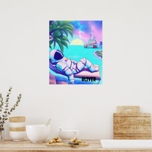 PERSONALIZED CHILL ASTRONAUT BEACH POSTER