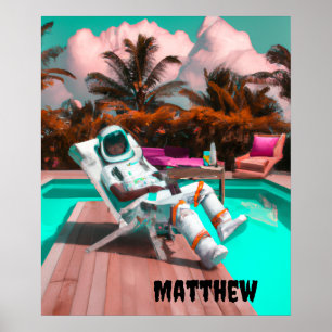 PERSONALIZED CHILL ASTRONAUT BEACH POSTER