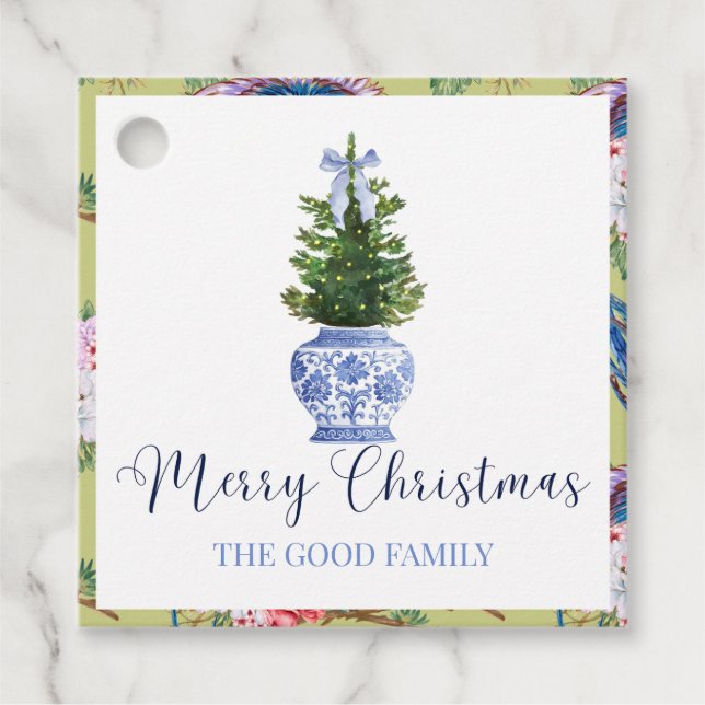 Personalized Chinoiserie Tree Christmas Gift Tags (Front)