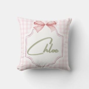 Personalized Chloe Baby Girl Nursery Bow&Gingham Cushion