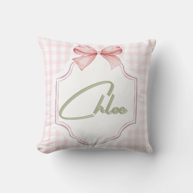 Personalized Chloe Baby Girl Nursery Bow&Gingham  Cushion (Front)