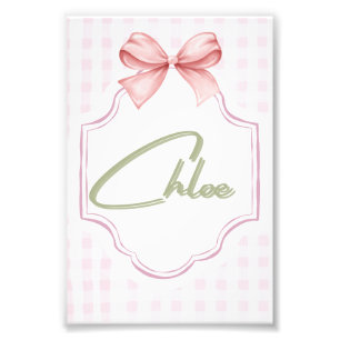 Personalized Chloe Baby Girl Nursery Bow&Gingham  Photo Print