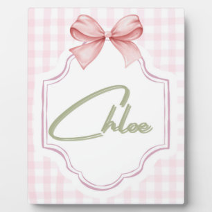 Personalized Chloe Baby Girl Nursery Bow&Gingham  Plaque