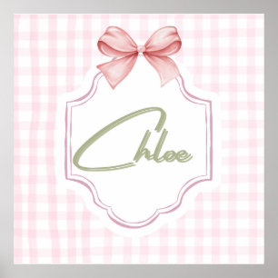 Personalized Chloe Baby Girl Nursery Bow&Gingham  Poster