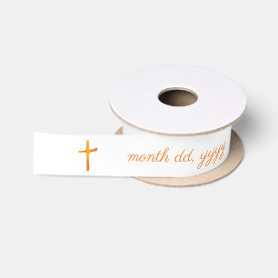 Personalized Christening Communion Orange Cross Satin Ribbon