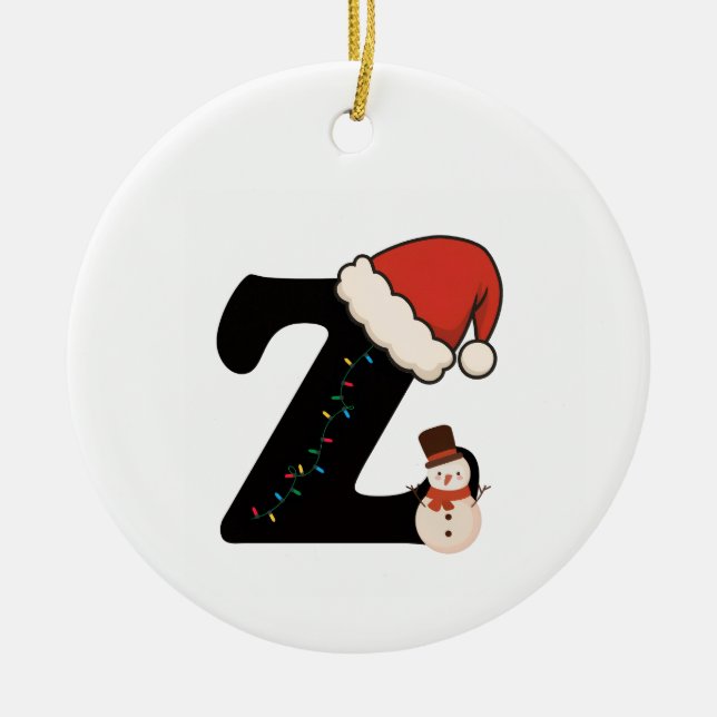 Personalized Christmas Alphabet Letter Z Ceramic Tree Decoration (Front)