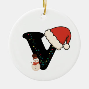 Personalized Christmas Alphabet V Ceramic Tree Decoration
