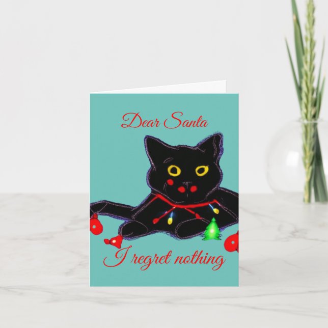 Personalized Christmas Angry Festive Black Cat  Holiday Card (Front)