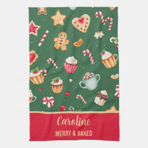 Personalized Christmas Baking Pattern Tea Towel