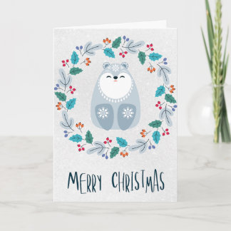Personalized Christmas Bear Wreath Card