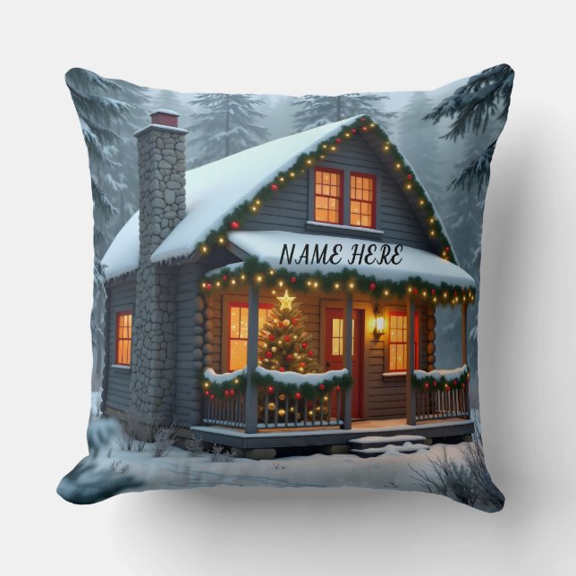 Personalized Christmas Cabin 2 Cushion (Front)