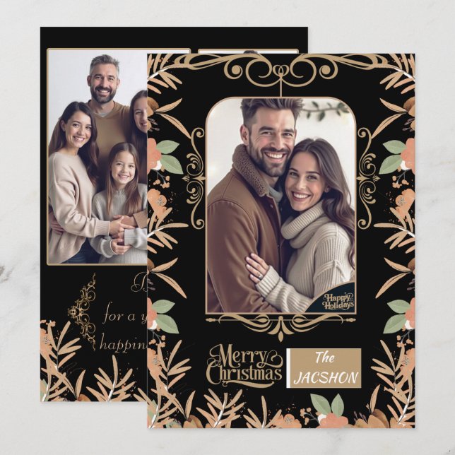 Personalized Christmas Card - Watercolor Floral  (Front/Back)