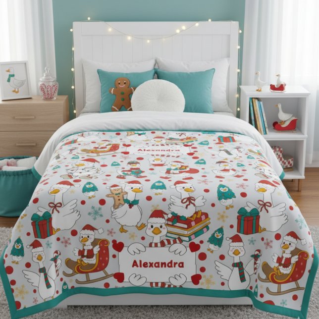 Personalized Christmas Cute Goose Name  Sherpa Blanket (Creator Uploaded)
