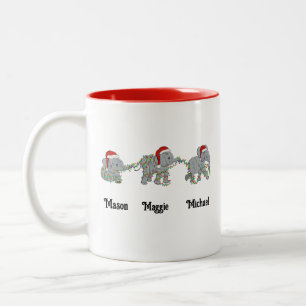 Personalized Christmas Elephant With Names Two-Tone Coffee Mug