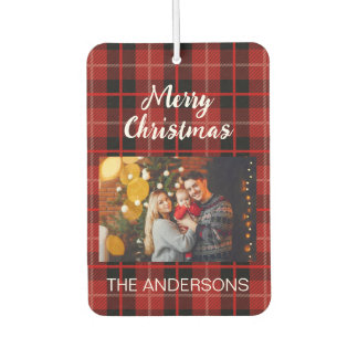 Personalized Christmas family photo red plaid  Car Air Freshener