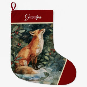 Personalized Christmas Fox Stocking, Festive Large Christmas Stocking
